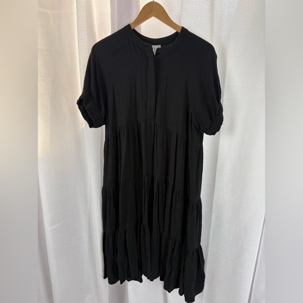 Grace & Karma 100% Rayon Cottagecore Puff Sleeve Ruffle Midi Dress Size XL